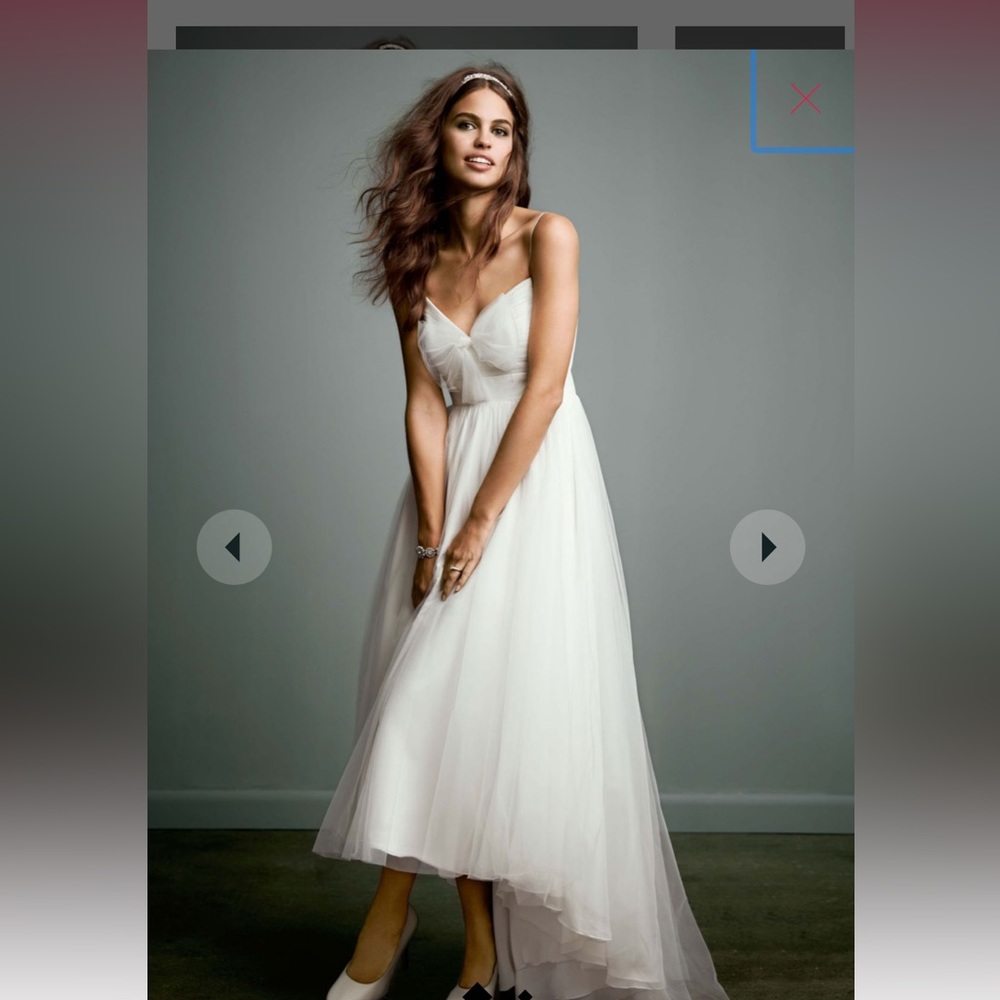 Galina tulle over chiffon high low dress with bow accent